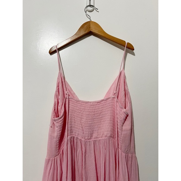 Free People Pink Brielle Playsuit Babydoll Smocked Ruffle Detail Dress Size L - Picture 9 of 11